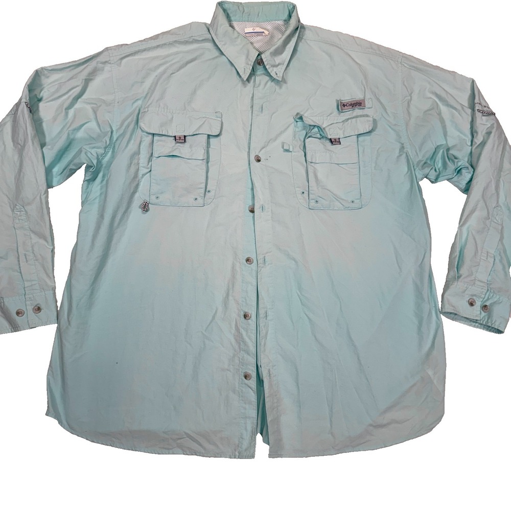 Columbia PFG Bahama II Fishing Shirt Mens XL Blue Vented Long Sleeve Button Down